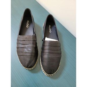 New ALDO Women Shoes Cowee Flat Platform Leather Canvas Black Size 8.5